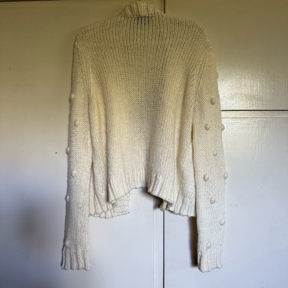 Wooden Ships Pom Pom Sleeve Open Front Cardigan Sweater Cream Size S/M - Picture 6 of 8